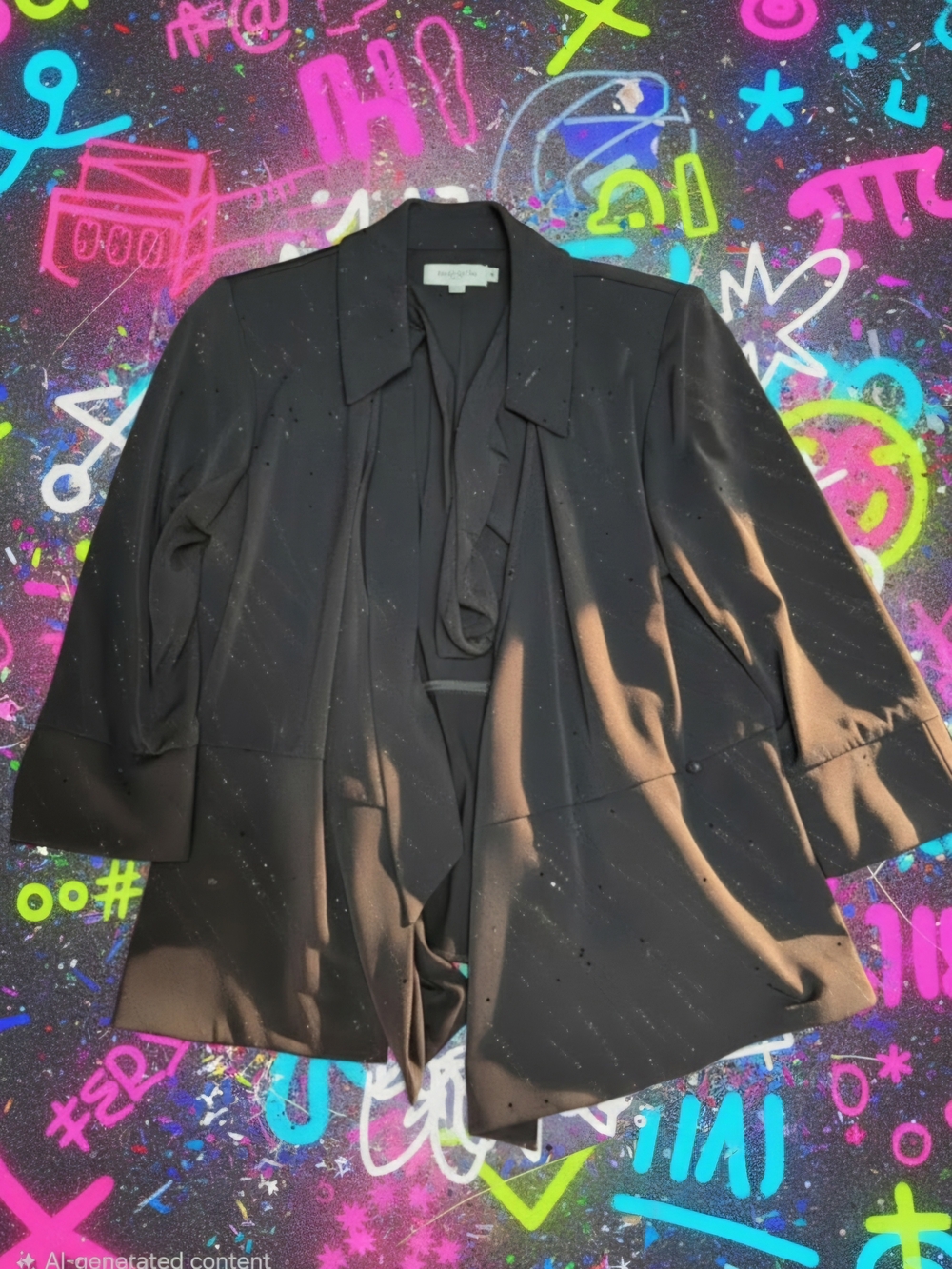 R&M Richards Women's Black Draped Open-Front Blazer